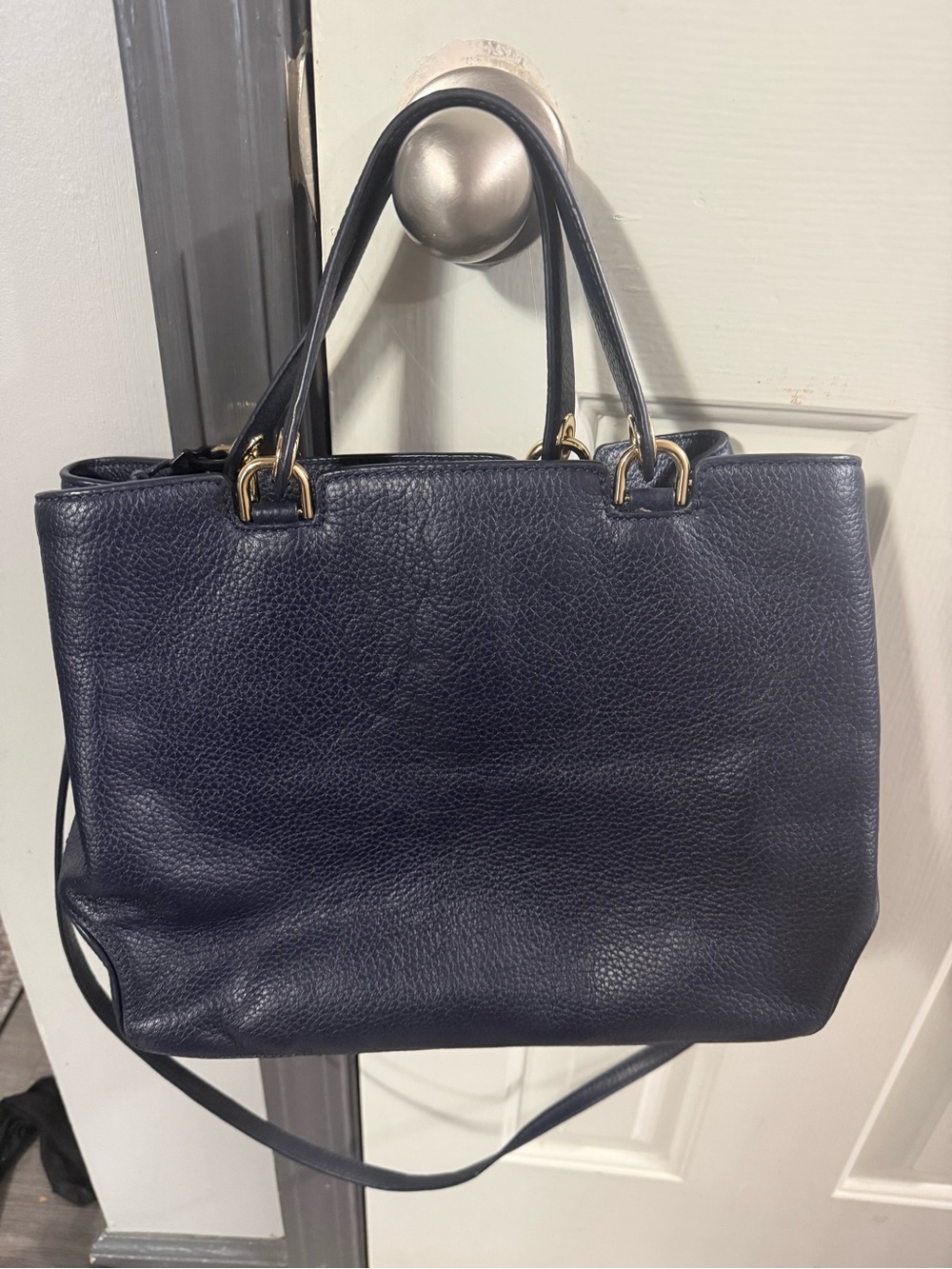 Michael Kors Navy Pebbled Leather Shoulder Bag with Gold Hardware